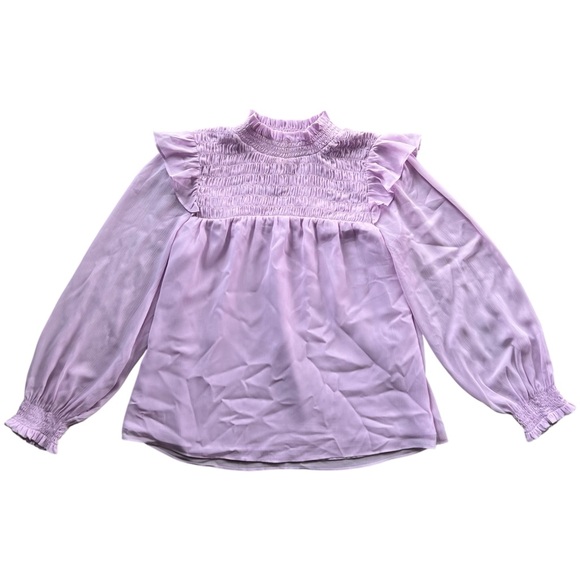 Ann Taylor Purple Smocked Yoke Ruffle Blouse - Picture 2 of 7